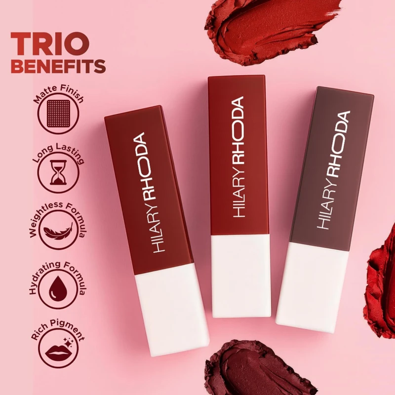 Hilary Rhoda Matte Trio Lipstick | Matte Finish & Long Lasting Lipstick | Pack of 3 Lipsticks | Highly Pigmented & Glides Smoothly | Vegan & Cruelty-Free - (Red-volution Trio, 3g x 3U) thumbnail 4